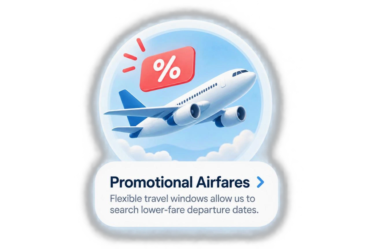 Airplane and promotional fare illustration from the program brief